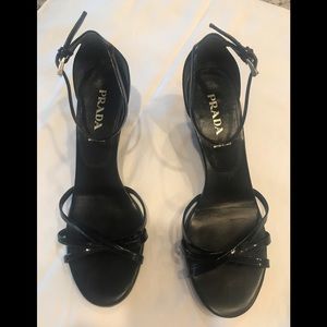 Prada Patent Leather Wedge Sandals